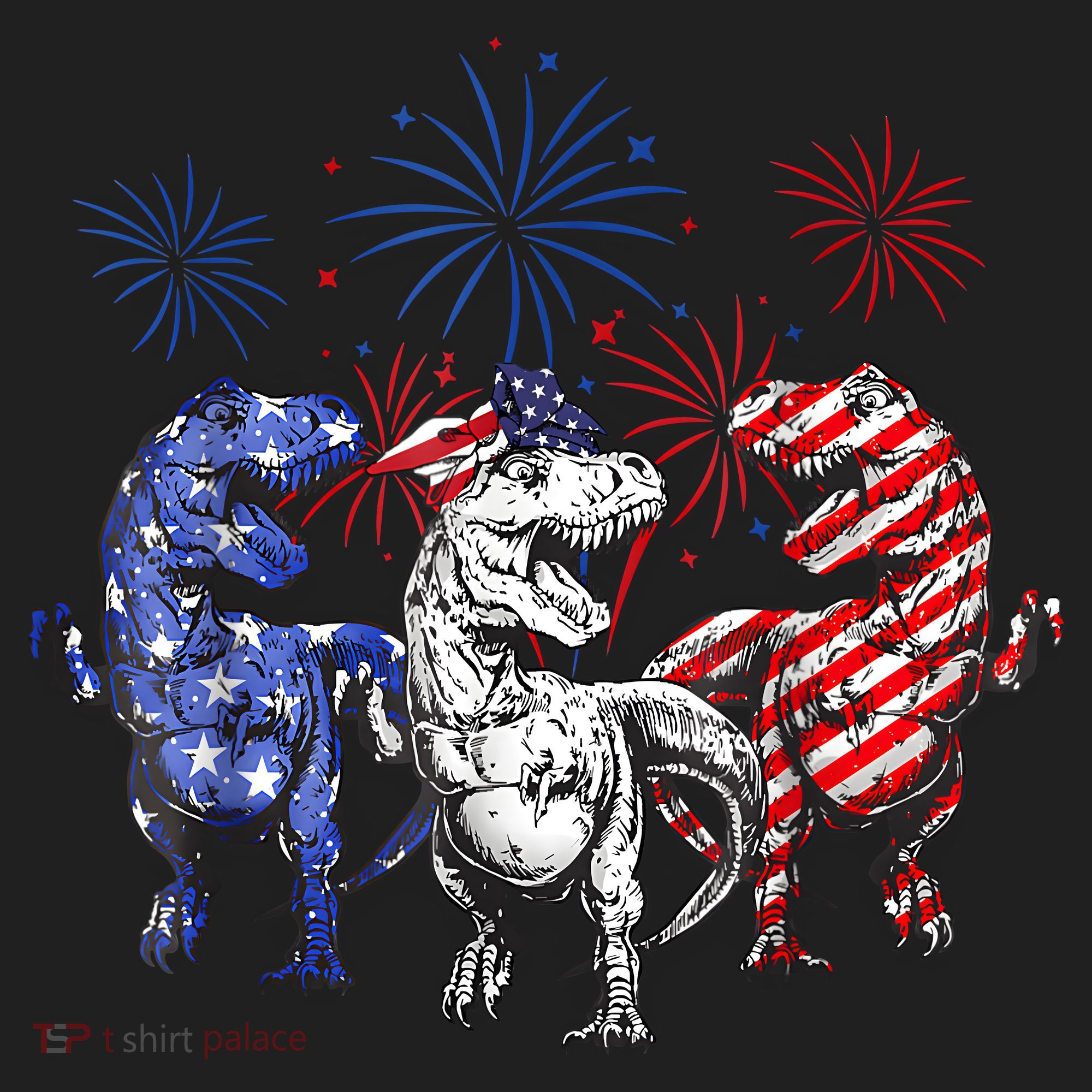 Red White Blue T Rex Dinosaur Firework 4th Of July Hat