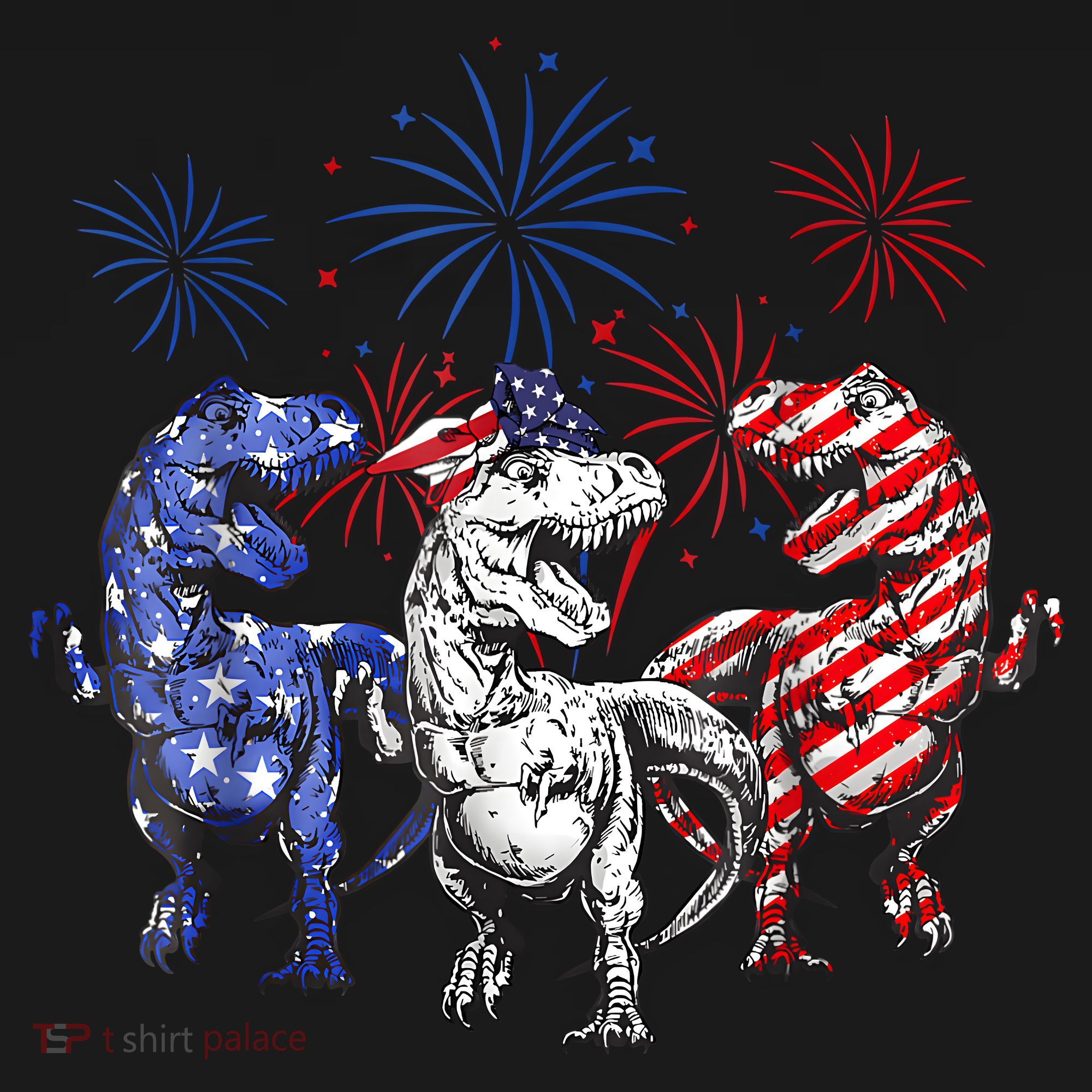 Red White Blue T Rex Dinosaur Firework 4th Of July Toddler Hoodie