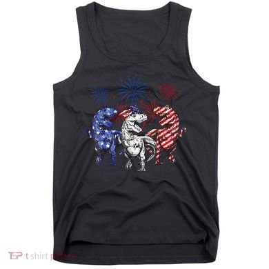 Red White Blue T Rex Dinosaur Firework 4th Of July Tank Top