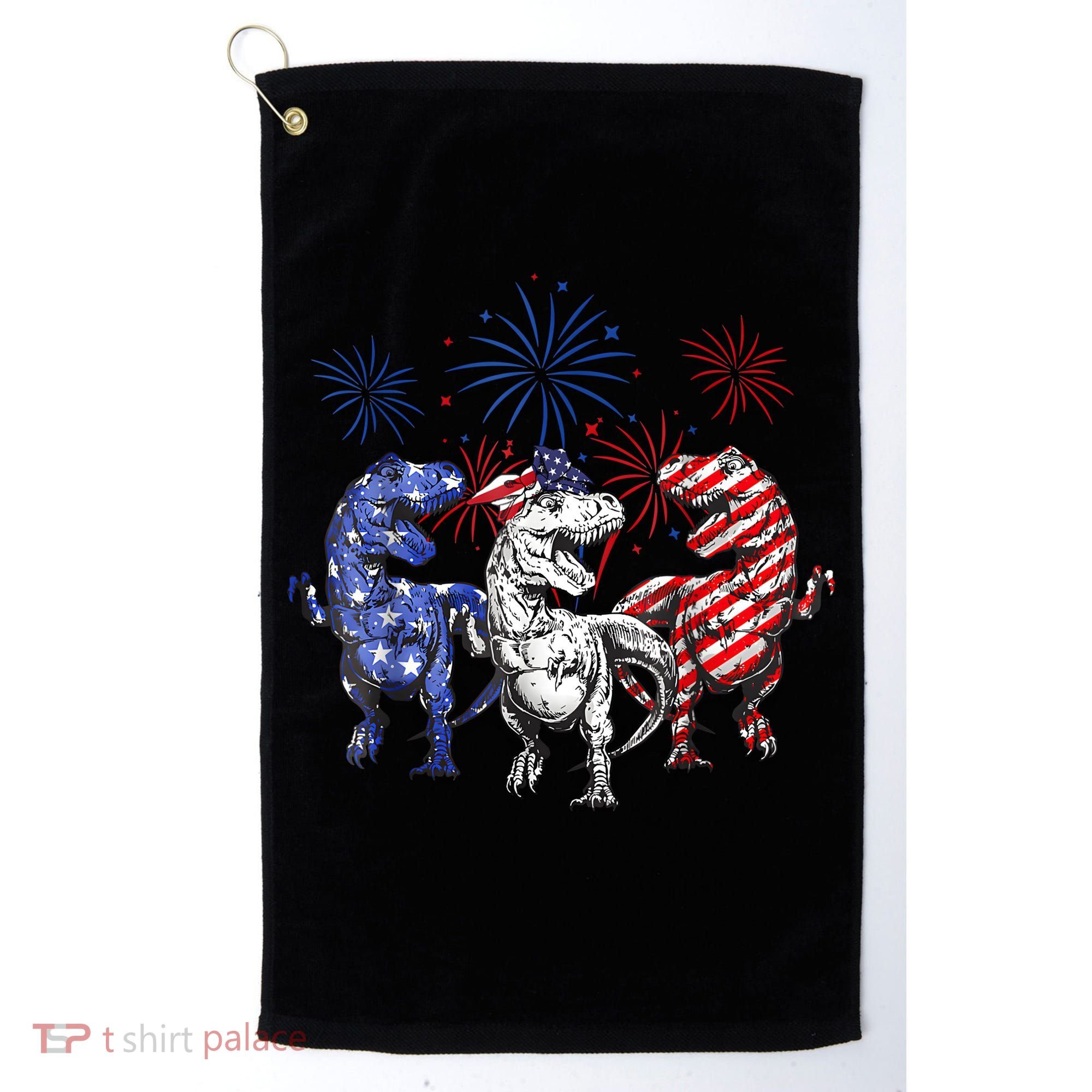 Red White Blue T Rex Dinosaur Firework 4th Of July Golf Towel