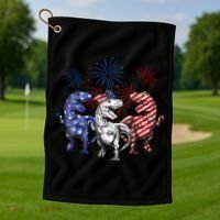 Red White Blue T Rex Dinosaur Firework 4th Of July Golf Towel thumb 1