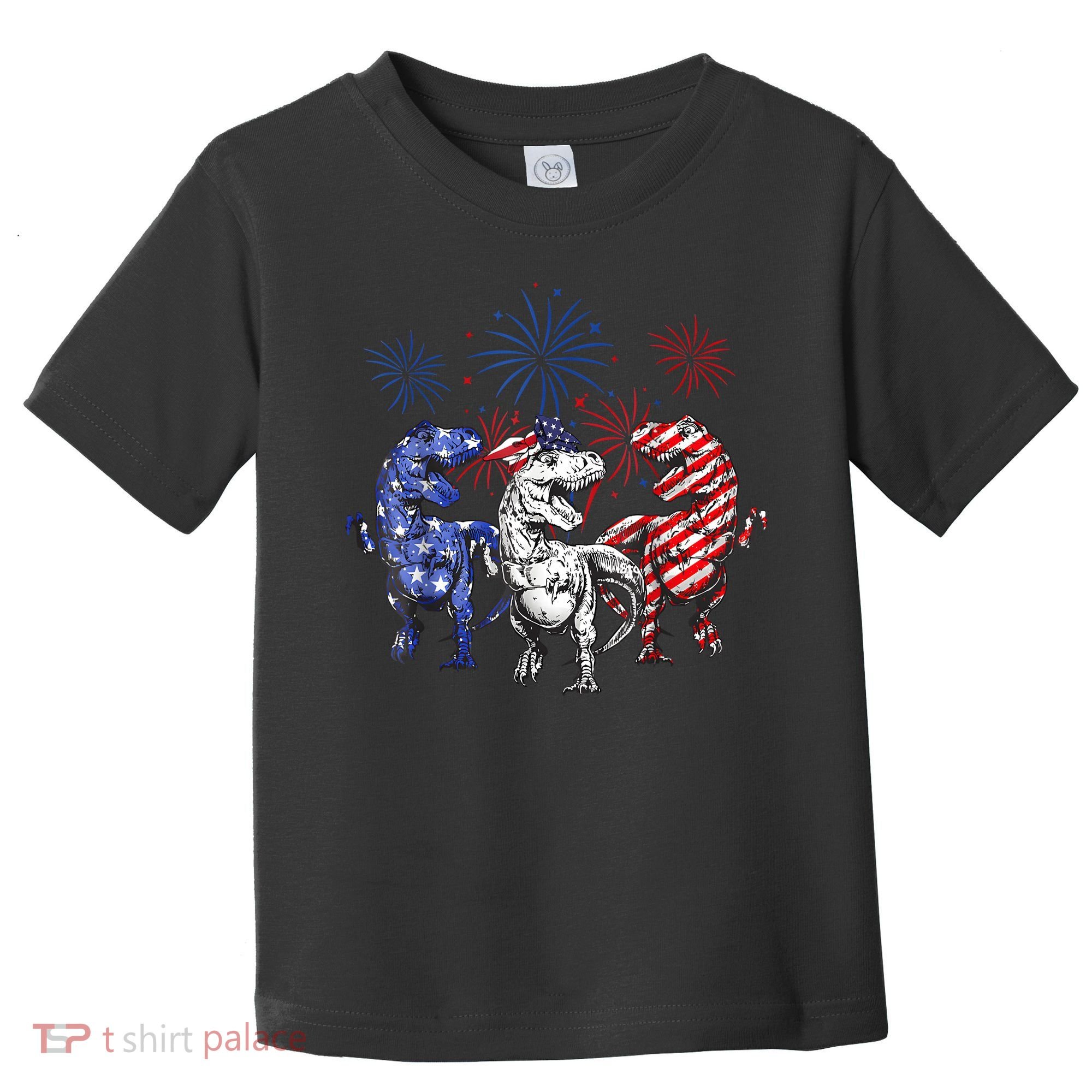 Red White Blue T Rex Dinosaur Firework 4th Of July Toddler T-Shirt