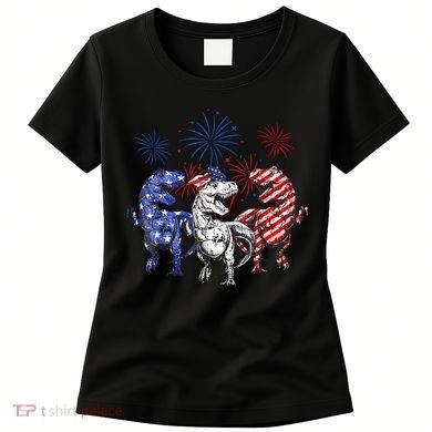 Red White Blue T Rex Dinosaur Firework 4th Of July Women's T-Shirt