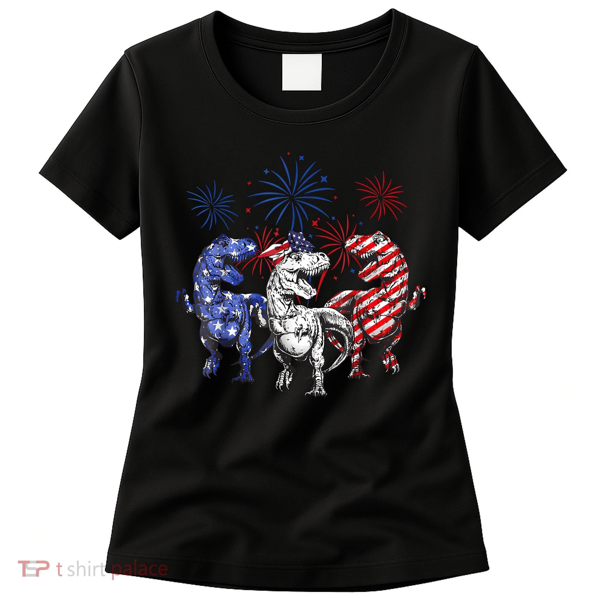 Red White Blue T Rex Dinosaur Firework 4th Of July Women's T-Shirt