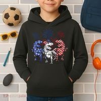Red White Blue T Rex Dinosaur Firework 4th Of July Kids Hoodie thumb 2