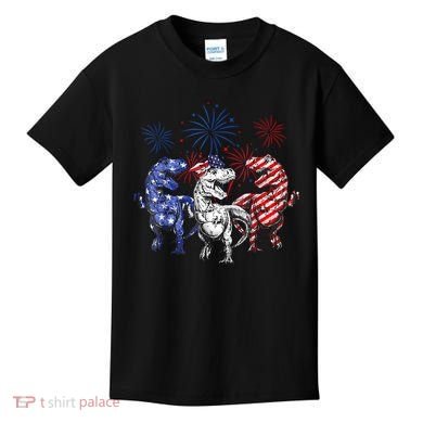 Red White Blue T Rex Dinosaur Firework 4th Of July Kids T-Shirt