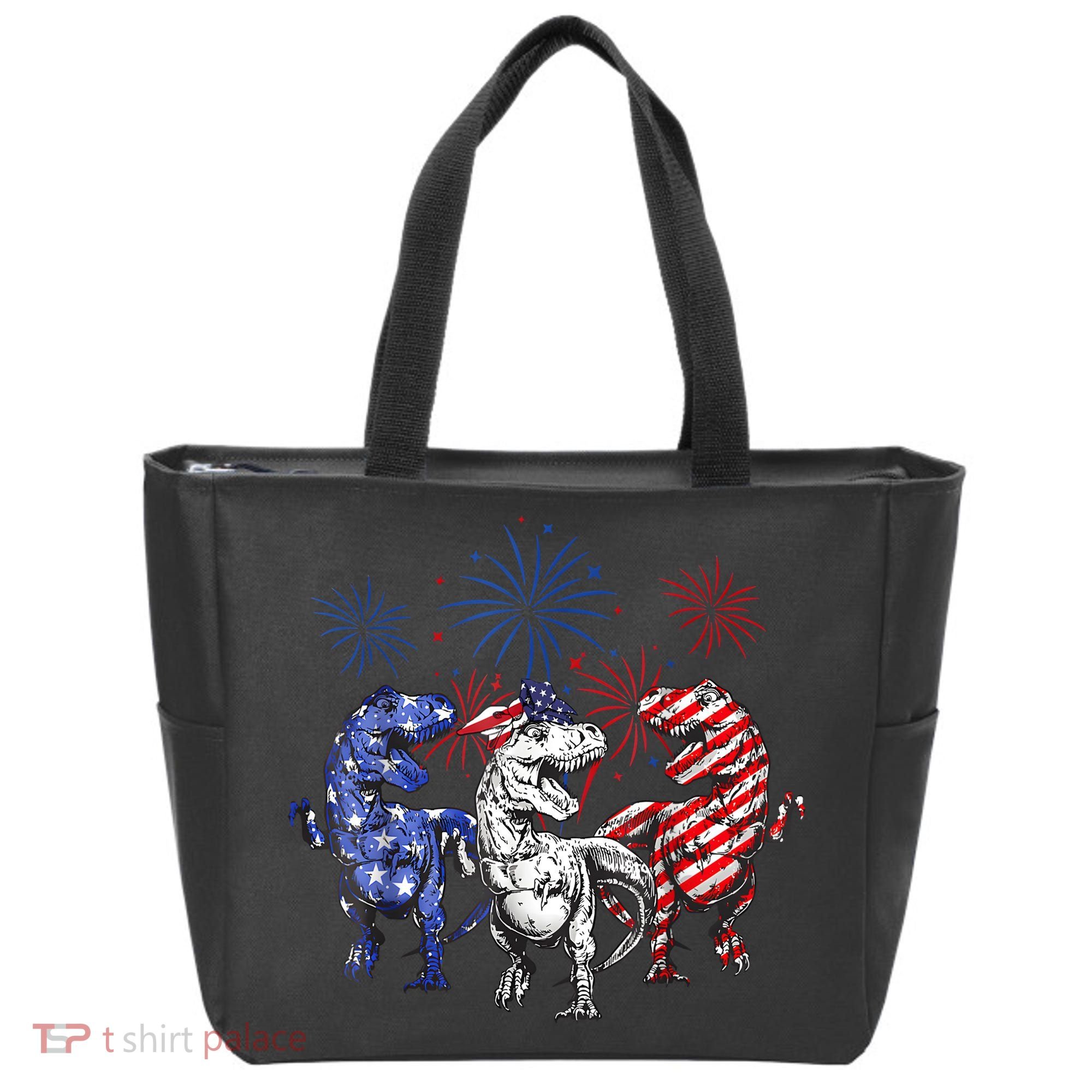 Red White Blue T Rex Dinosaur Firework 4th Of July Tote Bag