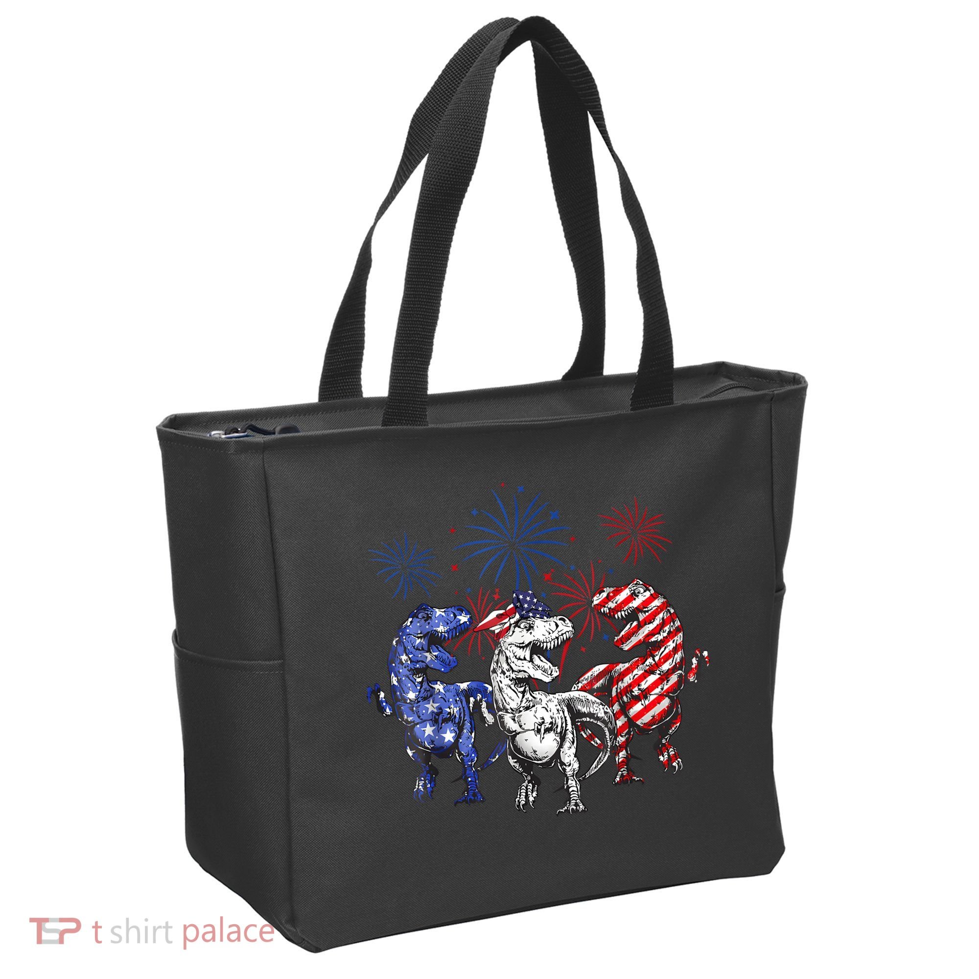 Red White Blue T Rex Dinosaur Firework 4th Of July Tote Bag