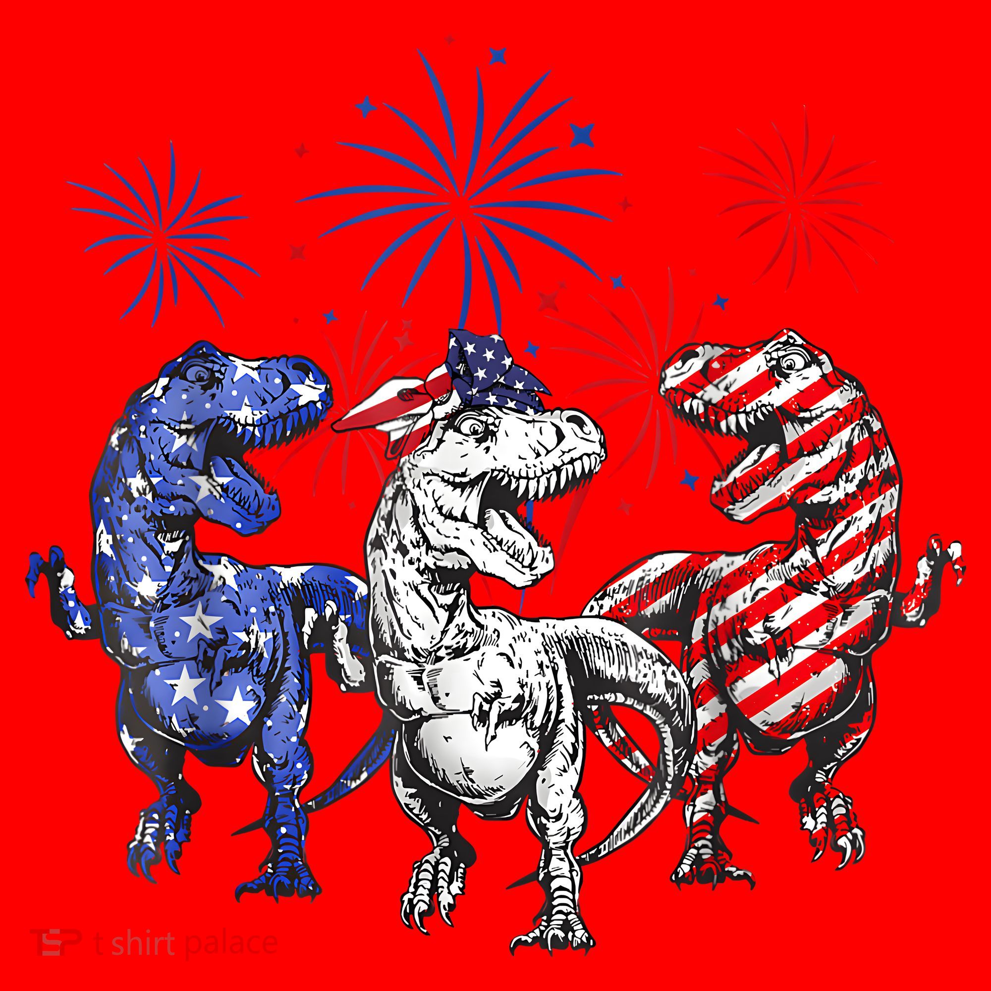 Red White Blue T Rex Dinosaur Firework 4th Of July Santa Hat