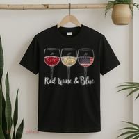 Red Wine & Blue 4th of July wine Red White Blue Wine Glasses T-Shirt thumb 2