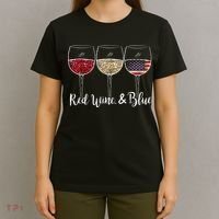 Red Wine & Blue 4th of July wine Red White Blue Wine Glasses T-Shirt thumb 4
