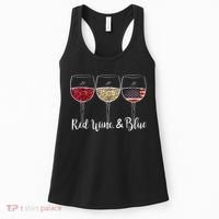 Red Wine & Blue 4th of July wine Red White Blue Wine Glasses Women's Tank Top thumb 0