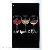Red Wine & Blue 4th of July wine Red White Blue Wine Glasses Golf Towel thumb 0