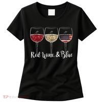 Red Wine & Blue 4th of July wine Red White Blue Wine Glasses Women's T-Shirt thumb 0
