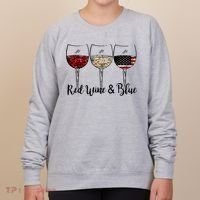 Red Wine & Blue 4th of July Red White Blue Wine Glasses Women's Sweatshirt thumb 0