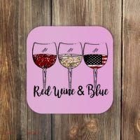 Red Wine & Blue 4th of July Red White Blue Wine Glasses Coaster thumb 0