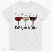Red Wine & Blue 4th of July Red White Blue Wine Glasses T-Shirt thumb 0