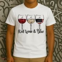 Red Wine & Blue 4th of July Red White Blue Wine Glasses T-Shirt thumb 3