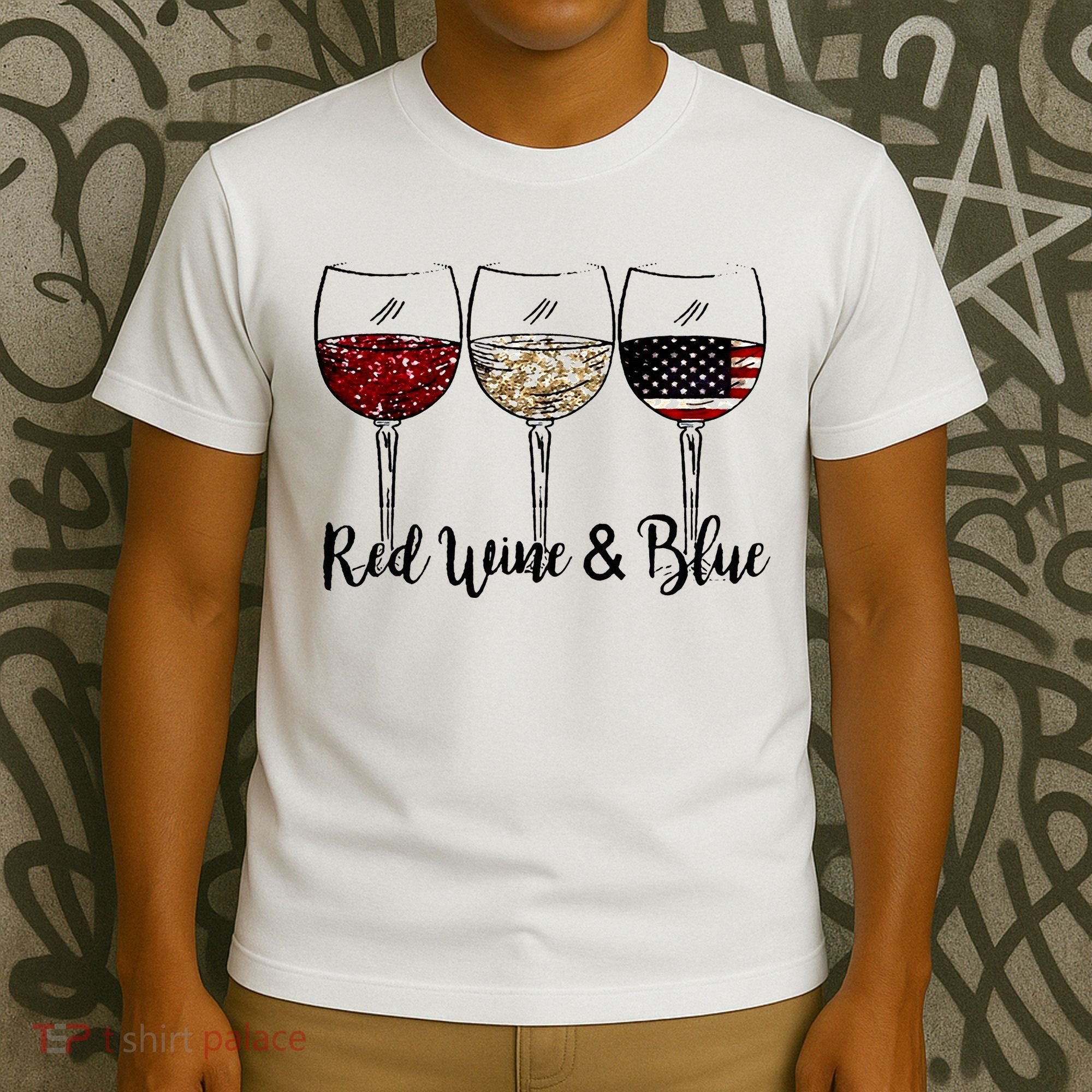 Red Wine & Blue 4th of July Red White Blue Wine Glasses T-Shirt