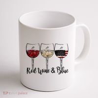 Red Wine & Blue 4th of July Red White Blue Wine Glasses Coffee Mug thumb 1