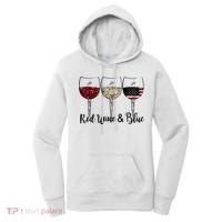 Red Wine & Blue 4th of July Red White Blue Wine Glasses Women's Hoodie thumb 0
