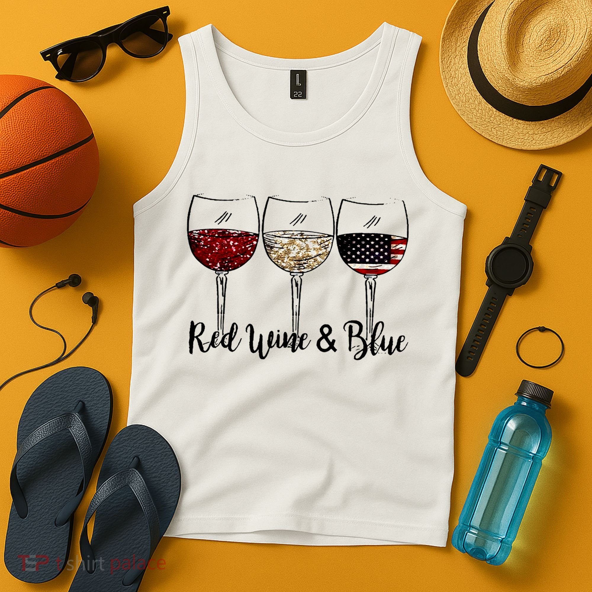 Red Wine & Blue 4th of July Red White Blue Wine Glasses Tank Top