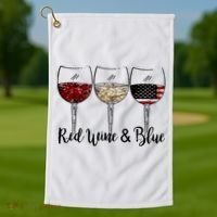 Red Wine & Blue 4th of July Red White Blue Wine Glasses Golf Towel thumb 1