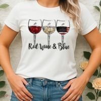 Red Wine & Blue 4th of July Red White Blue Wine Glasses Women's T-Shirt thumb 2