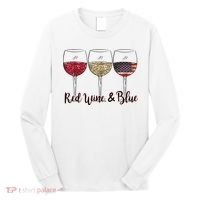 Red Wine & Blue 4th Of July Wine Red White Blue Wine Glasses Long Sleeve Shirt thumb 0