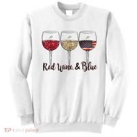 Red Wine & Blue 4th Of July Wine Red White Blue Wine Glasses Sweatshirt thumb 0
