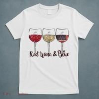 Red Wine & Blue 4th Of July Wine Red White Blue Wine Glasses T-Shirt thumb 5