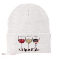 Red Wine & Blue 4th Of July Wine Red White Blue Wine Glasses Beanie thumb 0