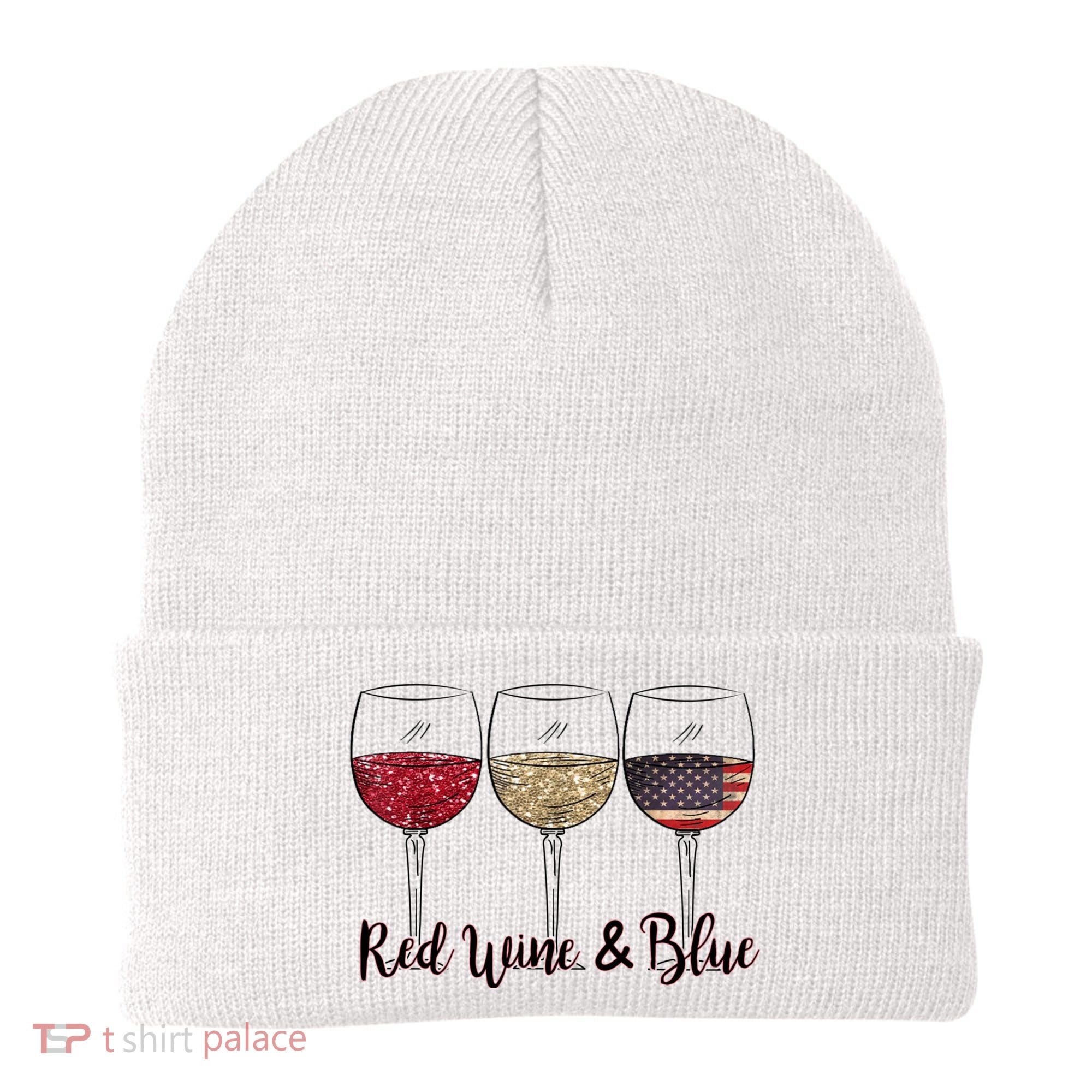 Red Wine & Blue 4th Of July Wine Red White Blue Wine Glasses Beanie