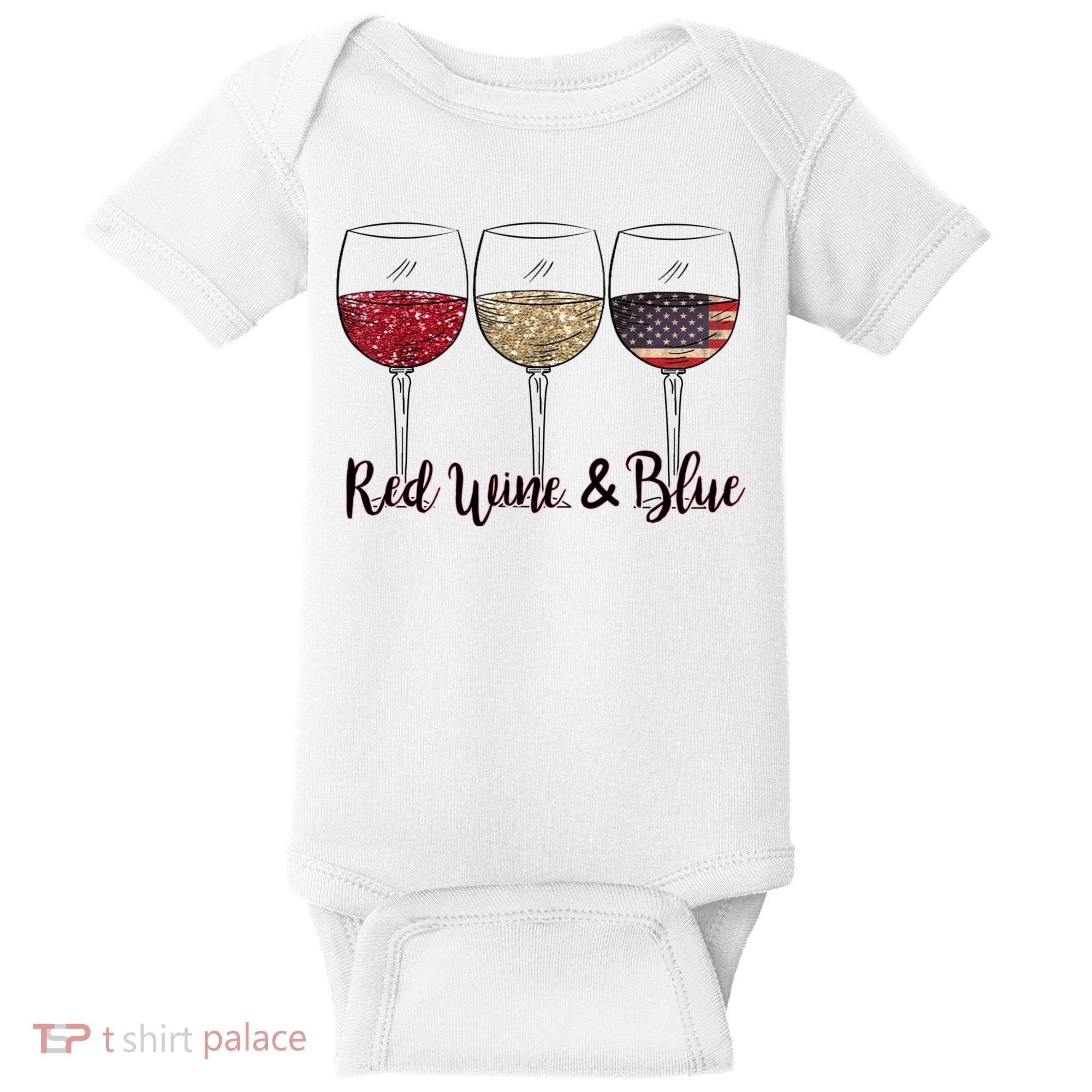 Red Wine & Blue 4th Of July Wine Red White Blue Wine Glasses Baby Bodysuit