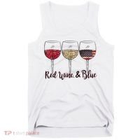 Red Wine & Blue 4th Of July Wine Red White Blue Wine Glasses Tank Top thumb 0