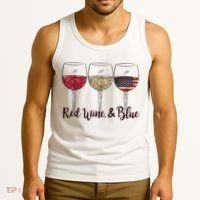 Red Wine & Blue 4th Of July Wine Red White Blue Wine Glasses Tank Top thumb 3