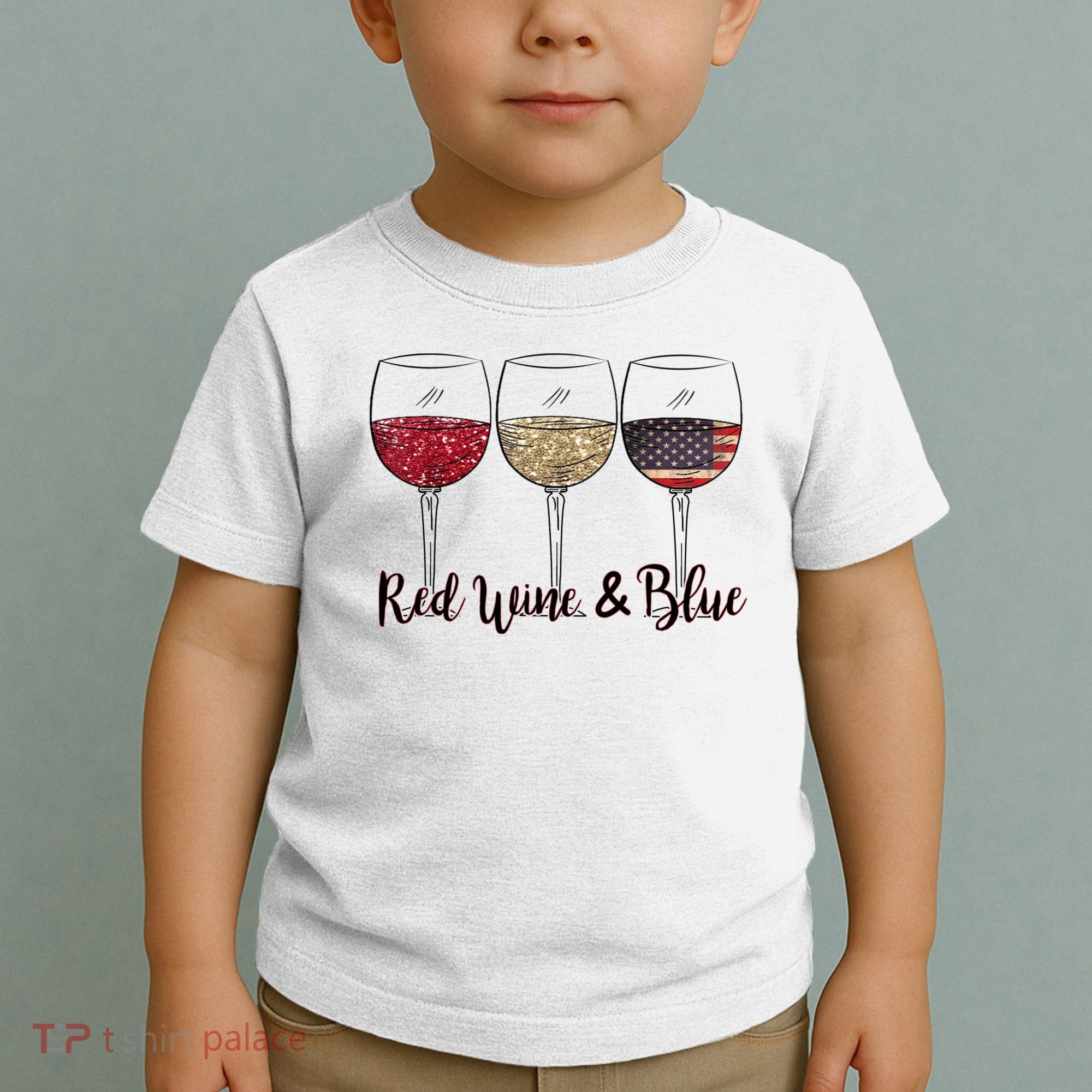 Red Wine & Blue 4th Of July Wine Red White Blue Wine Glasses Toddler T-Shirt