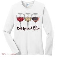 Red Wine & Blue 4th Of July Wine Red White Blue Wine Glasses Women's Long Sleeve Shirt thumb 0