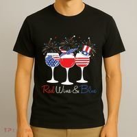 Red Wine Blue Funny America USA Flag 4th Of July Patriotic T-Shirt thumb 3