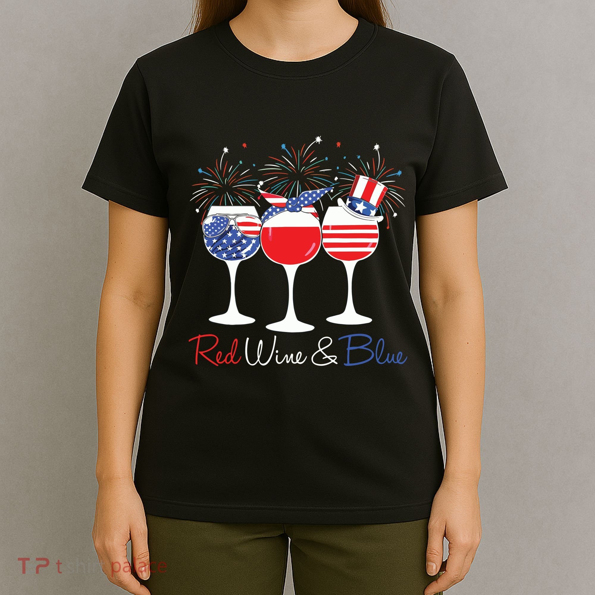 Red Wine Blue Funny America USA Flag 4th Of July Patriotic T-Shirt
