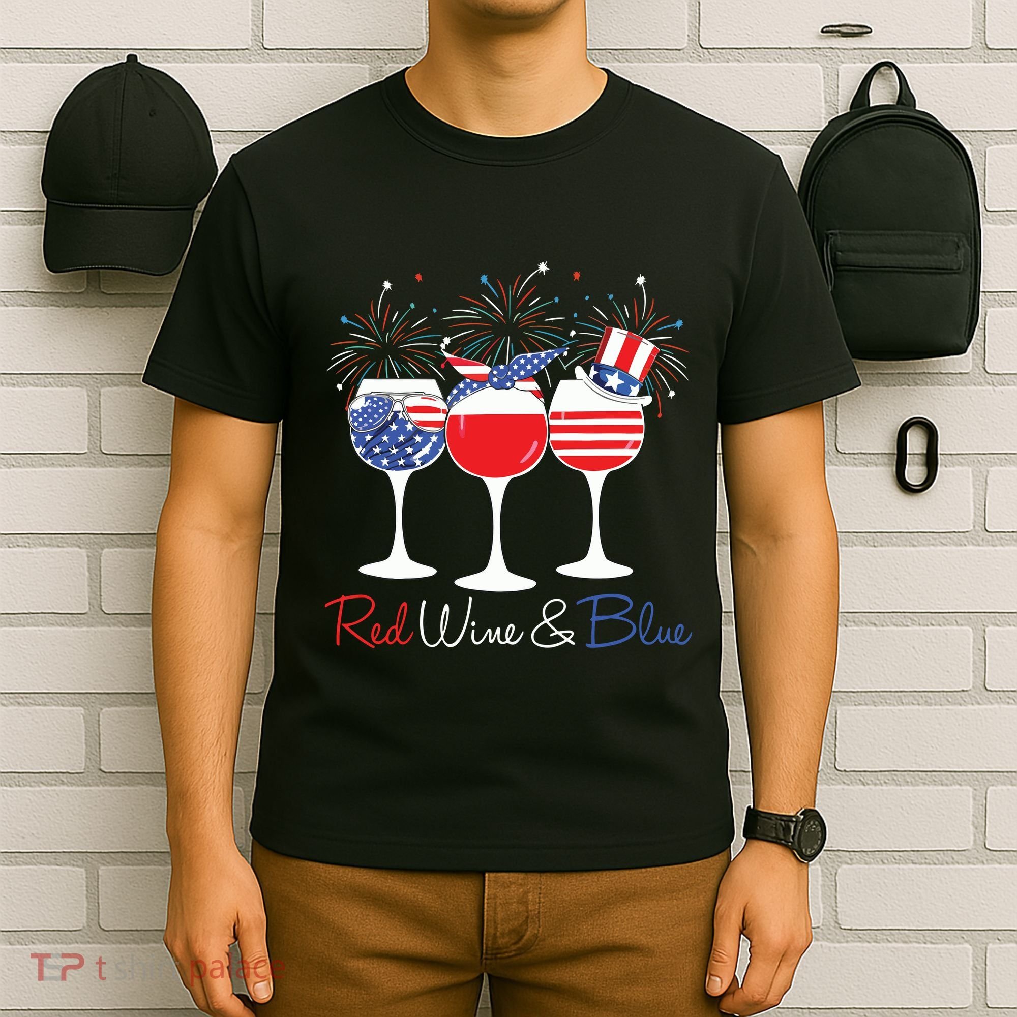 Red Wine Blue Funny America USA Flag 4th Of July Patriotic T-Shirt