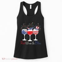Red Wine Blue Funny America USA Flag 4th Of July Patriotic Women's Tank Top thumb 0