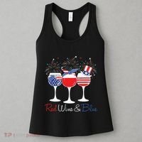 Red Wine Blue Funny America USA Flag 4th Of July Patriotic Women's Tank Top thumb 3