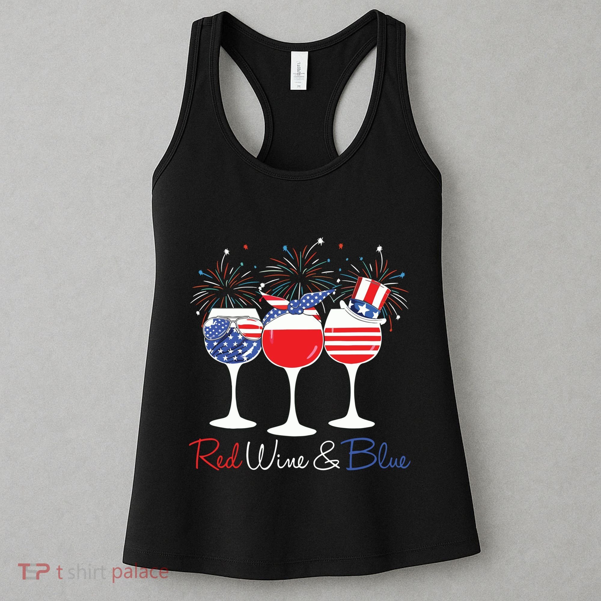 Red Wine Blue Funny America USA Flag 4th Of July Patriotic Women's Tank Top