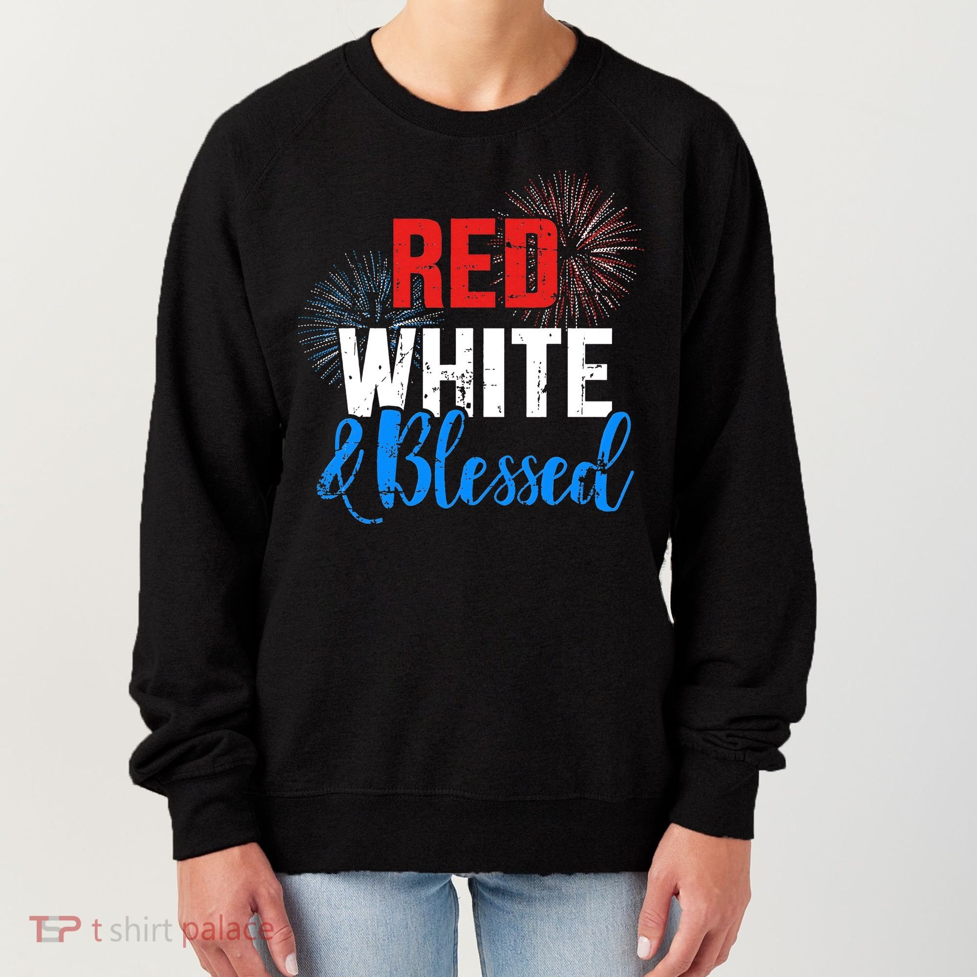 Red white blessed for Independence day on 4th of July Women's Sweatshirt
