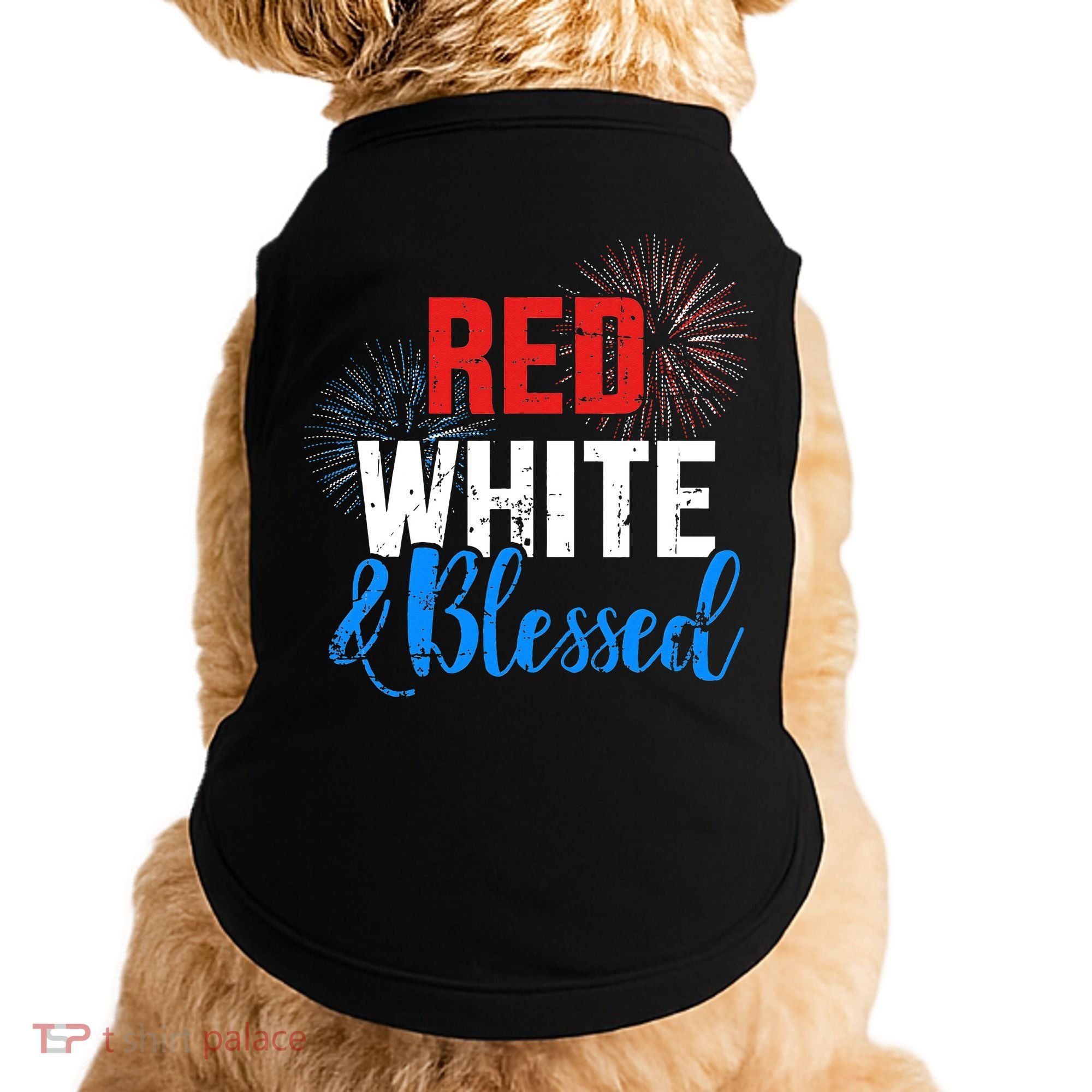 Red white blessed for Independence day on 4th of July Doggie Tank