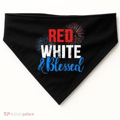 Red white blessed for Independence day on 4th of July USA-Made Doggie Bandana