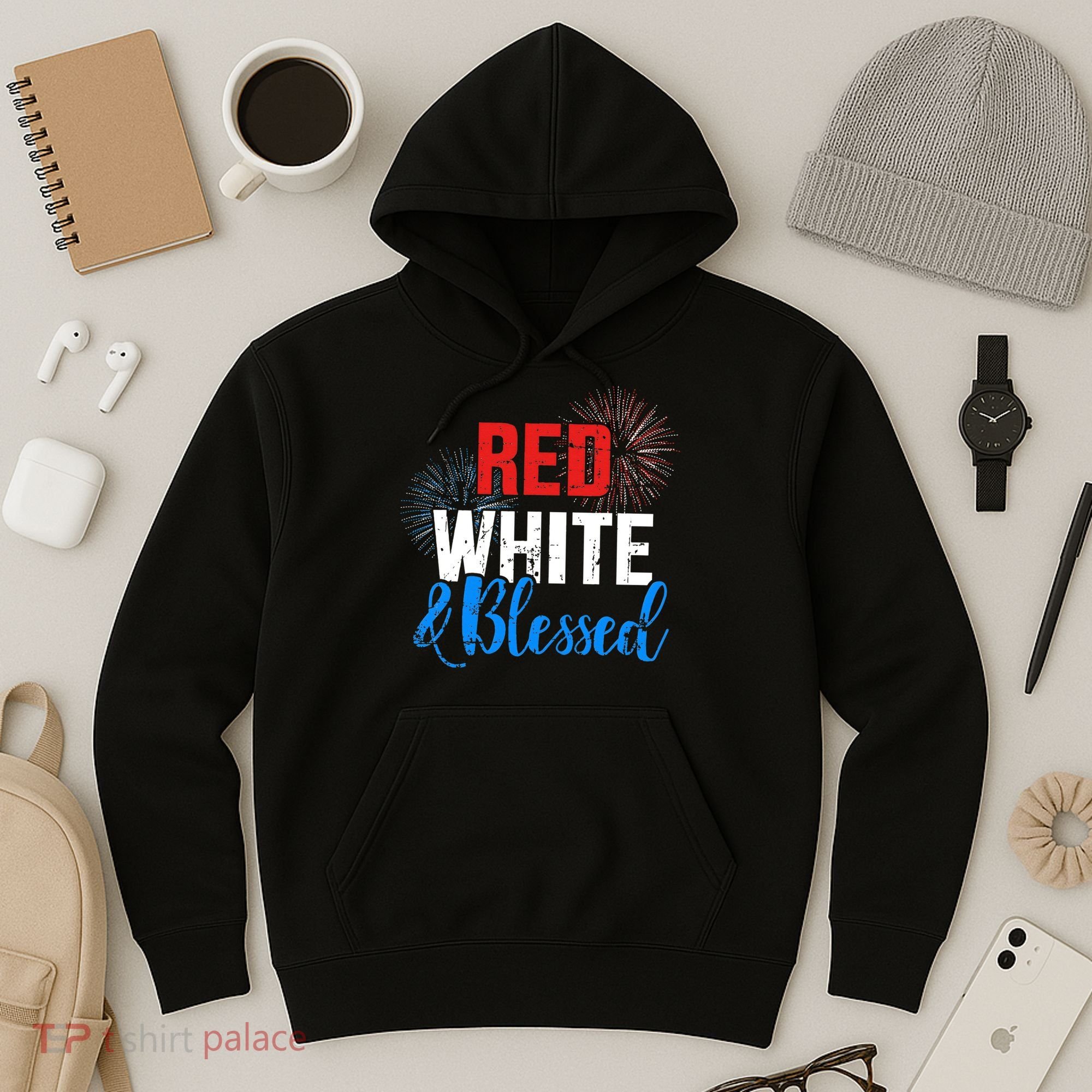 Red white blessed for Independence day on 4th of July Hoodie