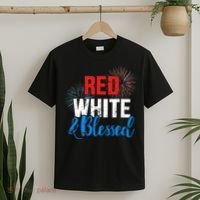 Red white blessed for Independence day on 4th of July T-Shirt thumb 2