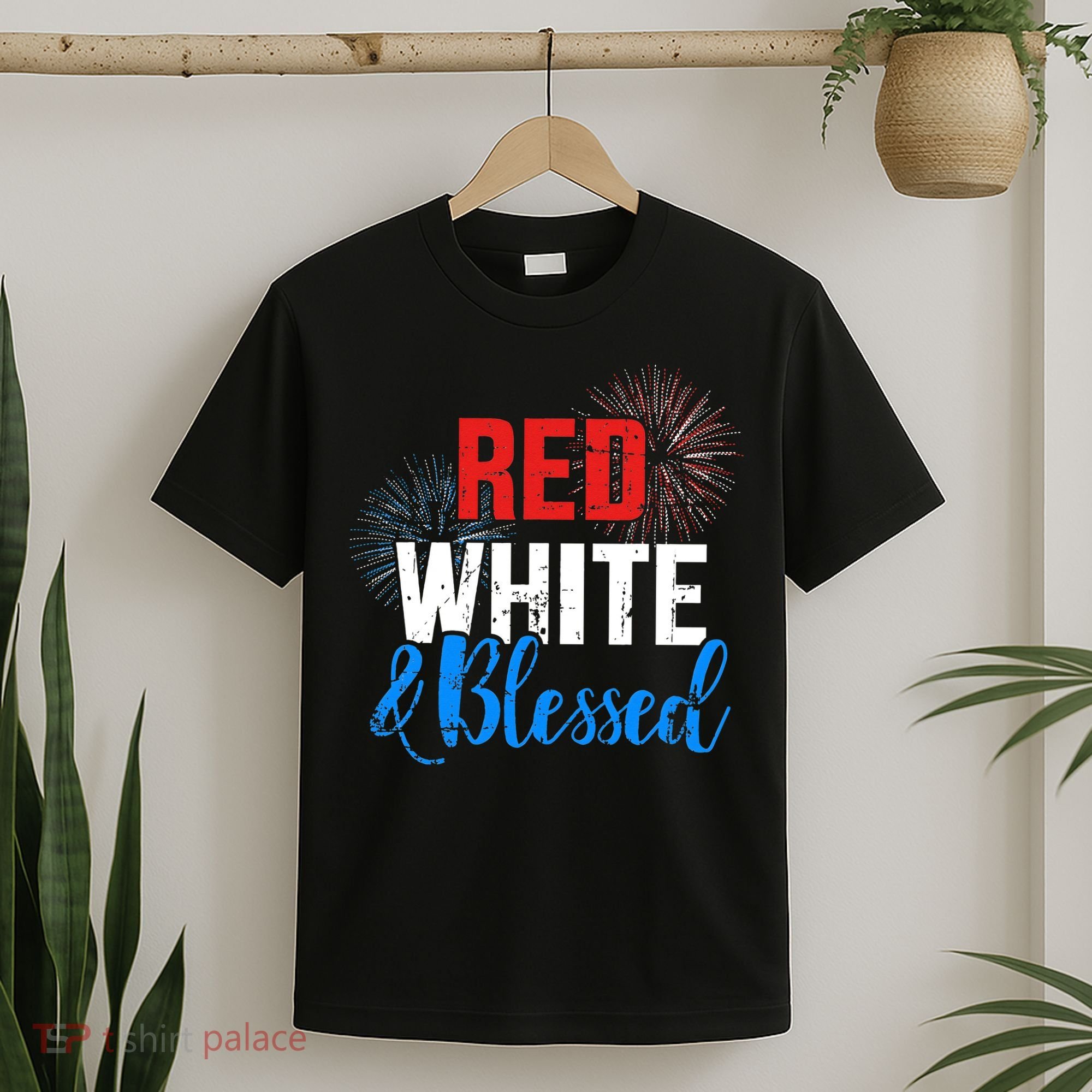 Red white blessed for Independence day on 4th of July T-Shirt